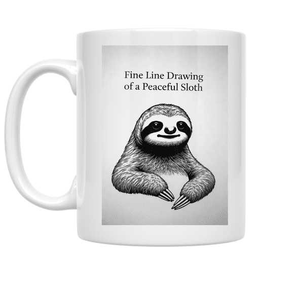 Fine Line Sloth Design - Animal Lover - 11 oz Ceramic Coffee Mug