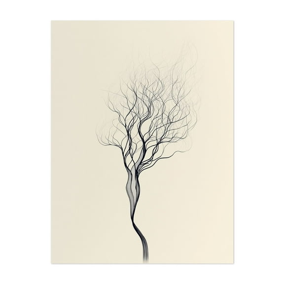 Fine Line Tree Art - Line Drawing Minimalist Line Art Abstract Black and White Nature Modern Art Surrealism Unframed Wall Art Print 20 x 28 inches