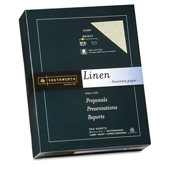 Fine Linen Paper, Size 24, Ivory, 500 Sheets (564C) Southworth