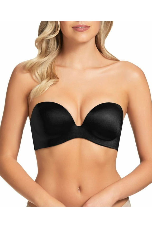 Womens Memory Foam Low Cut Strapless Bra, 32E, Black