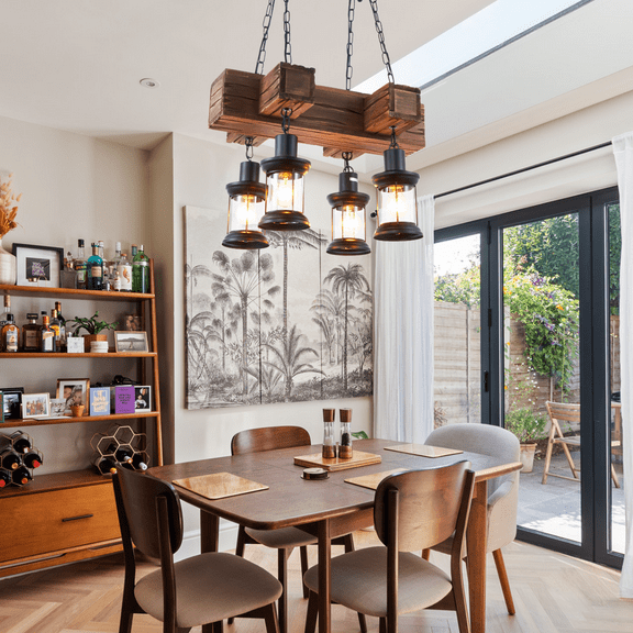 FINE MAKER Farmhouse Kitchen Light Fixtures Rustic Dining Room Light Fixture Wood Color