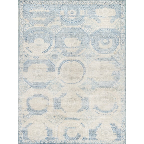 Fine Mamluk Hand-Knotted Bamboo Silk Blue 9'x12' Area Rug