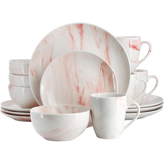 Fine Marble 16 Piece Porcelain Dinnerware Set, Red