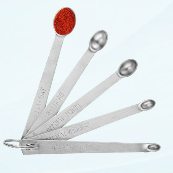 Fine Measuring Spoon Set - 5PCS Heavy Duty Stainless Steel Micro Mg Scoop - 1/64, 1/32, 1/16, 1/8, 1/4 CTA - for Kitchen Cooking Dry Liquid Ingredients - Fits in Spice Jar (Silver)