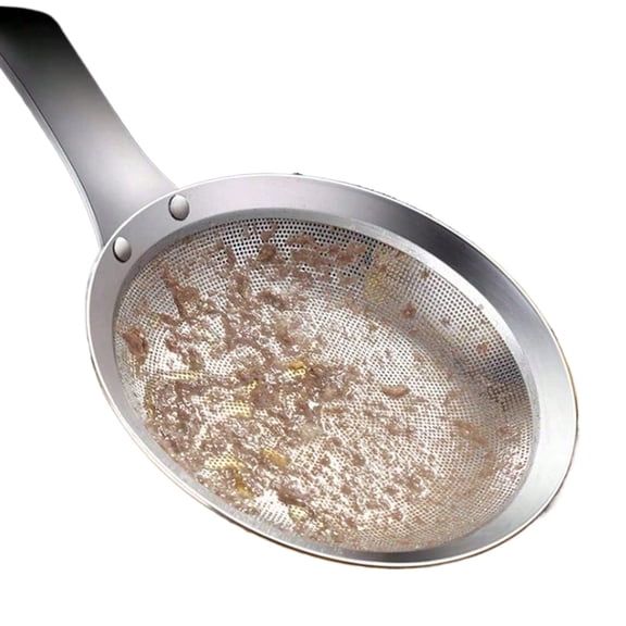 Fine Mesh Oil Strainer Spoon, Stainless Steel Kitchen Tool for Removing Grease & Foam, Space Saving Colander Gadget (1-Pack)