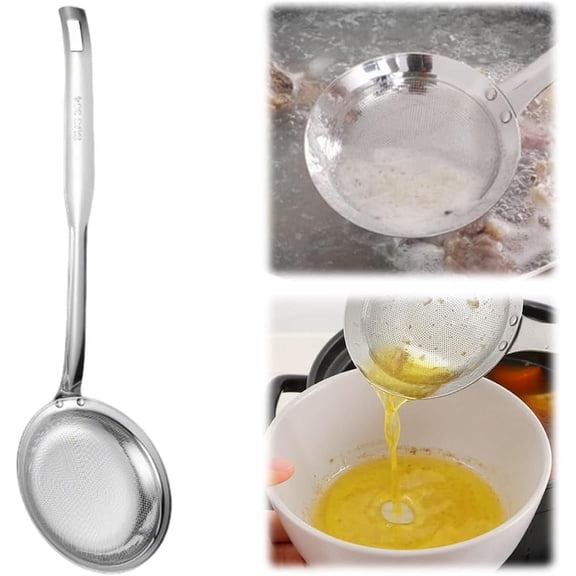 Fine Mesh Stainless Steel Colander Spoon,2025 New Extra Fine Mesh Strainer with Handle,304 Stainless Steel Skimmer Spoon Kitchen Gadget for Filte Grease Foam (1, A Style, Small)