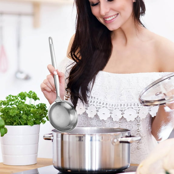 Fine Mesh Stainless Steel Colander Spoon | 304 Food-Grade Strainer Skimmer with Handle | Versatile Kitchen Tool for Sifting, Skimming & Filtering Soups, Tea, Pasta | Easy to Clean & Store