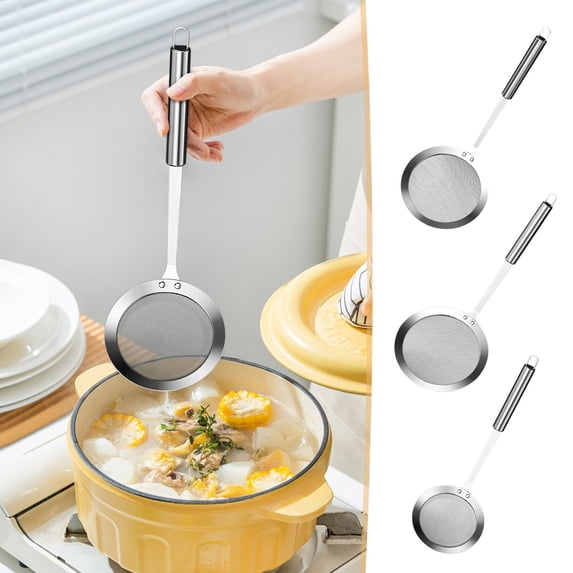 Fine Mesh Stainless Steel Colander Spoon, 304 Stainless Steel Oil Filter Sieve, Extra Fine Mesh Strainer with Handle, for Skimming Grease and Foam, Removing Oil, Filtering Food, Silver, 1 Pc, by