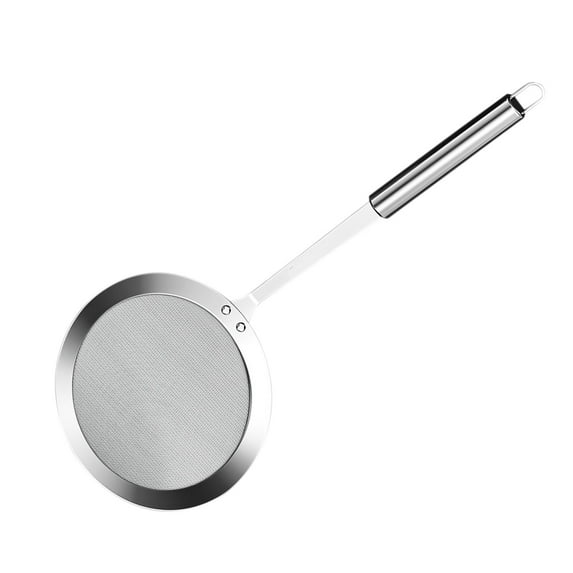 Fine Mesh Stainless Steel Skimming Spoon with Handle for Cooking and Frying Oil Separation and Foam Removal for Kitchen Use and Food Preparation