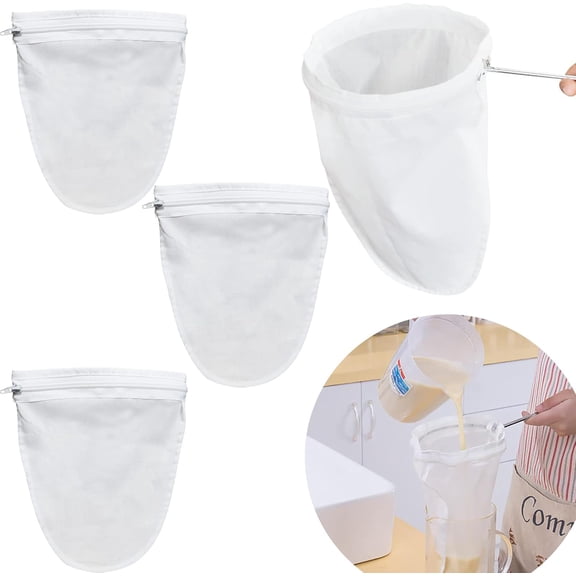 Fine Mesh Strainer, Fine Filter Bag, Washable and Reusable Filtering Bags with Stainless Steel Handle Frame for Straining Honey or Filtering Yogurt, Cheese, Bone Broth, Almond Milk, Cocktail Bitters