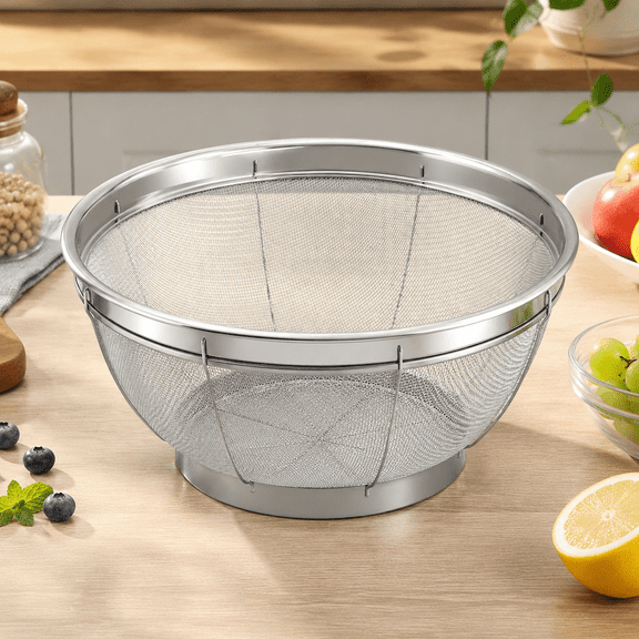 Fine Mesh Strainer for Kitchen, 4 Quart Stainless Steel Colander Bowl | Idea for Pasta, Rice, Fruit, Metal Net Baskets with Resting Base - Strain, Drain, Rinse