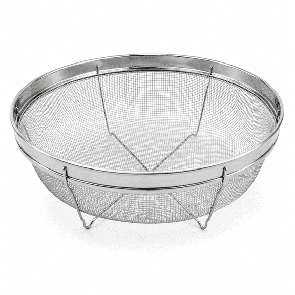 Fine Mesh Strainer for Kitchen, Stainless Steel Colander Bowl for Pasta, Rice, Fruit, Metal Net Baskets with Resting Base - Strain, Drain, Rinse (Diameter 9.84 inch)