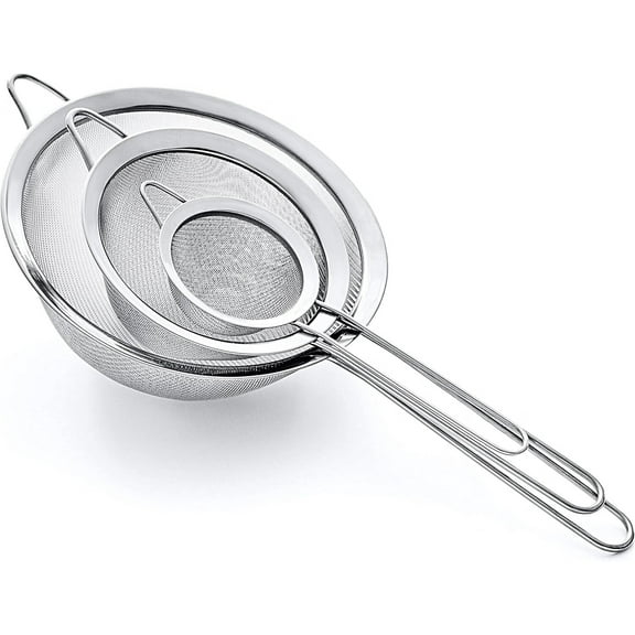 Fine Mesh Strainer Set of 3,Premium Stainless Steel Colander Sieve Sifters,with Durable Mesh and Sturdy Handle,Excellent for Sifting Dry ingredients,Flour,Pastas,Rice,Tea