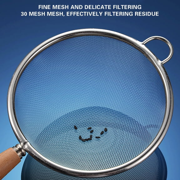 Fine Mesh Strainer Sieve Spoon - Stainless Steel Wire Flour Colander for Soy Milk Filtering - Wooden Handle Cooking Sifter for Baking, Straining Residues - Kitchen Tool for Coffee, Sugar, Tea
