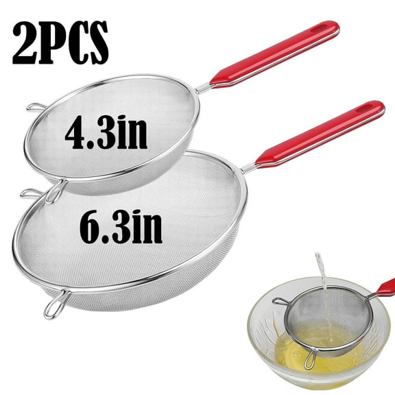 Fine Mesh Strainer Stainless Steel Wire Strainers for Kitchen, Multipurpose Metal Fine Sieve with Handle,Perfect for Food,Rice, Quinoa (2 Pcs)
