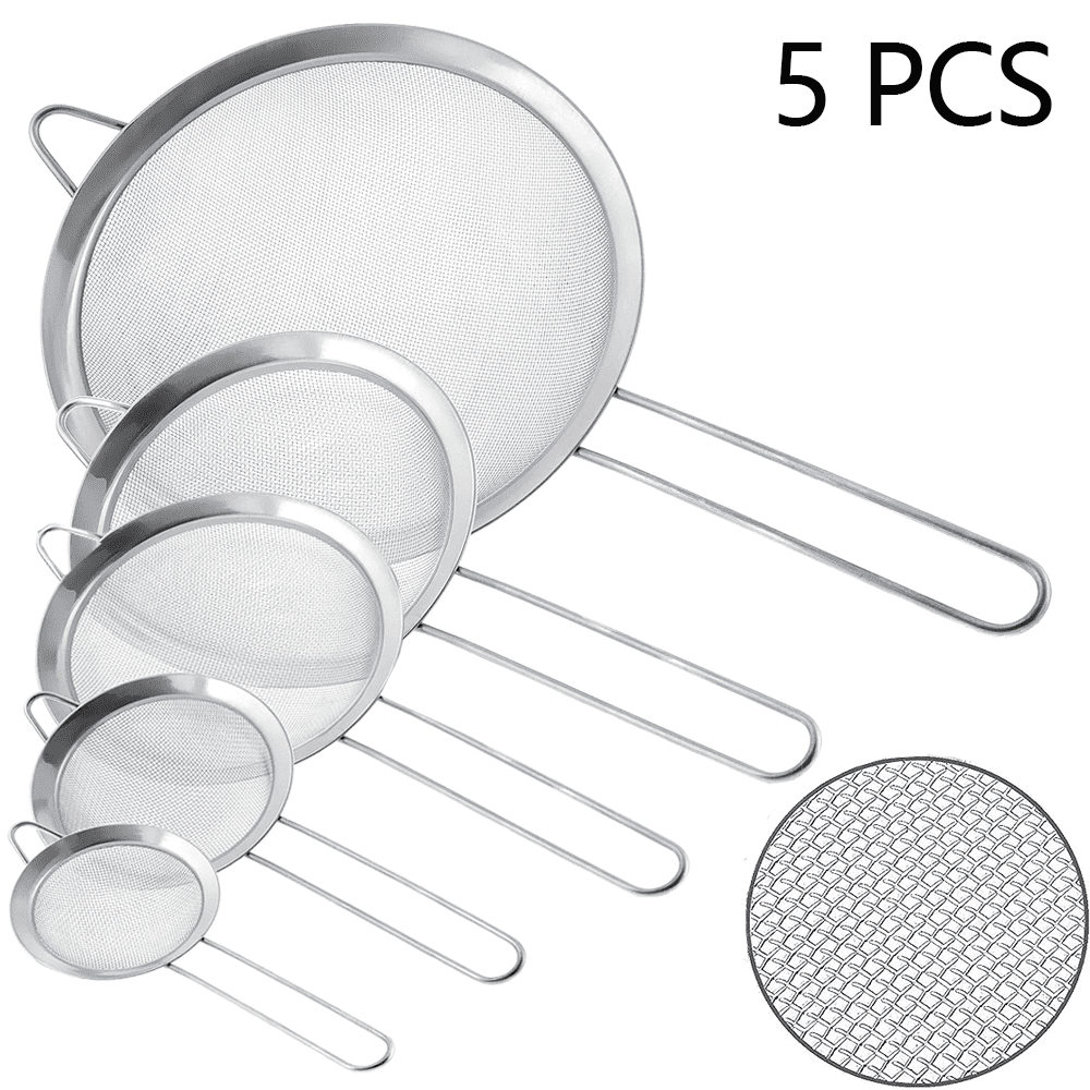 Fine Mesh Strainers 5 Set, Premium Stainless Steel Colanders and Sifters, with Reinforced Frame