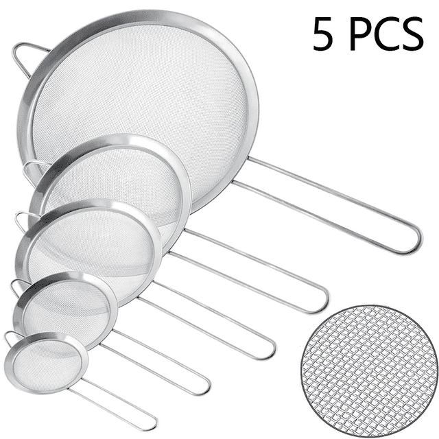 Fine Mesh Strainers 5 Set, Premium Stainless Steel Colanders and