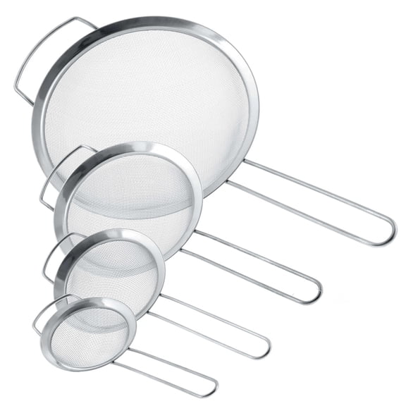 Kitchen Supply Set of 4 Fine Mesh Stainless Steel Strainers with Wide Ear Design, 3", 4", 5.5", 8"