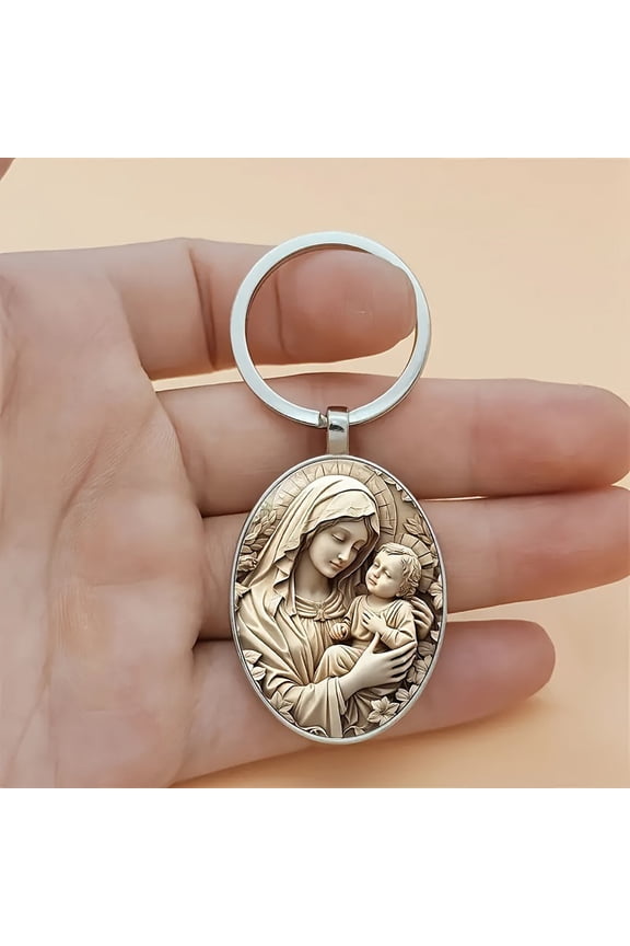 Stylish Alloy Oval Mother's Day Angel Peace Symbol Glass Keychain - Car Keychain Accessory