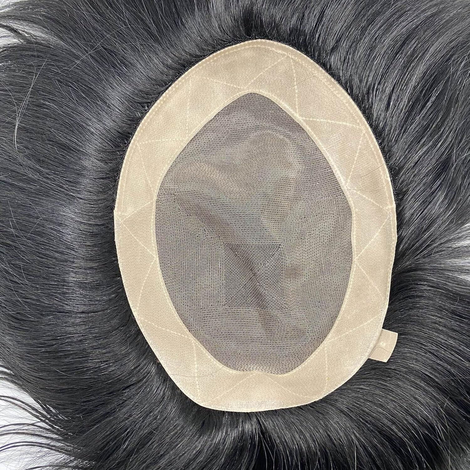 Fine Mono Base Men Toupee 100% Human Hair Hair Replacement System for Men Natural Black Straight Wig