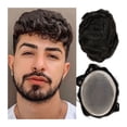 thumbnail image 1 of Fine Mono NPU Men's European Human HairHuman Hair Men Toupee Wigs  Natural Hairline Hairpieces PU Replacement System Men Wig, 1 of 6