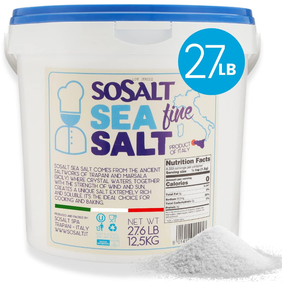 Fine Natural Sea Salt 27.56 lbs 12.5 kg Bulk Foodservice Resturant Canning Brining BBQ Asado Grilling SoSalt Trapani Sicilian Mediterranean Walmart