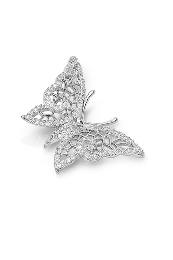 Fine Patterned Butterfly Pendant Cubic Zirconia Sterling Silver