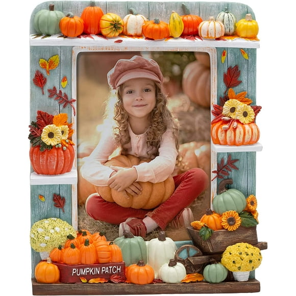 Fine Photo Gifts 5x7 Fall Pumpkin Resin Tabletop Picture Frame