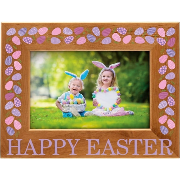Fine Photo Gifts 6x4 Pink and Purple Happy Easter Alder Wood Picture Frame