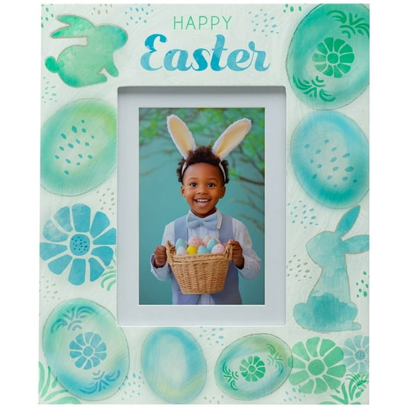 Fine Photo Gifts Happy Easter Flower, Eggs, & Bunny 4" x 6" or 5" x 7" Wood Picture Frame