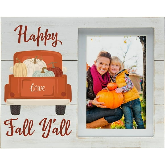 Fine Photo Gifts Happy Fall Orange Truck 4x6 or 5x7 Distressed White Wood Picture Frame