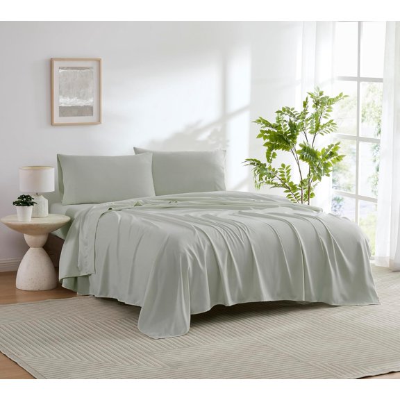 Fine Pinstripe Yarn Dye 4 count Sheet Set - Luxurious Garment Washed Microfiber Bed Sheets - Includes Flat Sheet, Fitted Sheet with Deep Pockets, & Pillowcases - Sage Green/Full Size