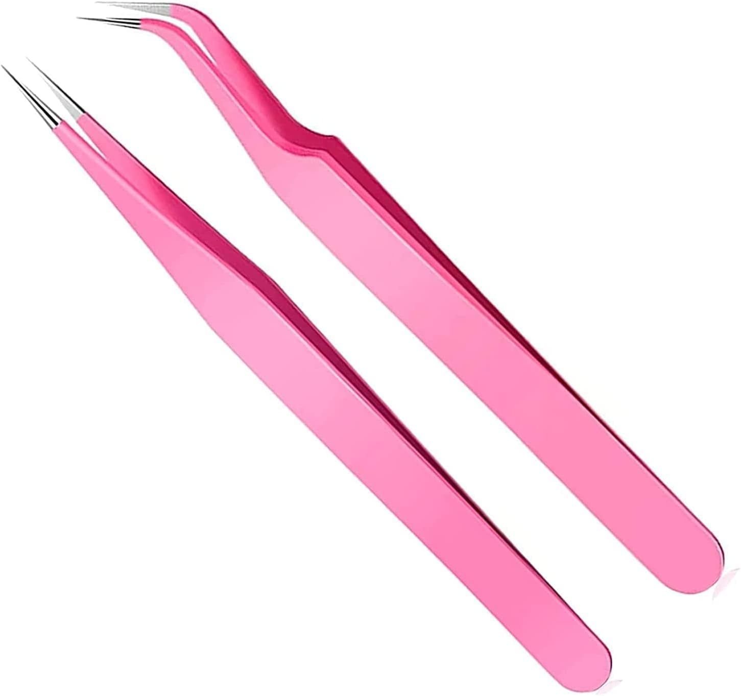 Fine Point + Slant Tweezers for Women and MenSplinter Ticks, Facial, Brow and Ingrown Hair Removal Needle Nose Precision Best Tweezers for Chin Hair(Pink)