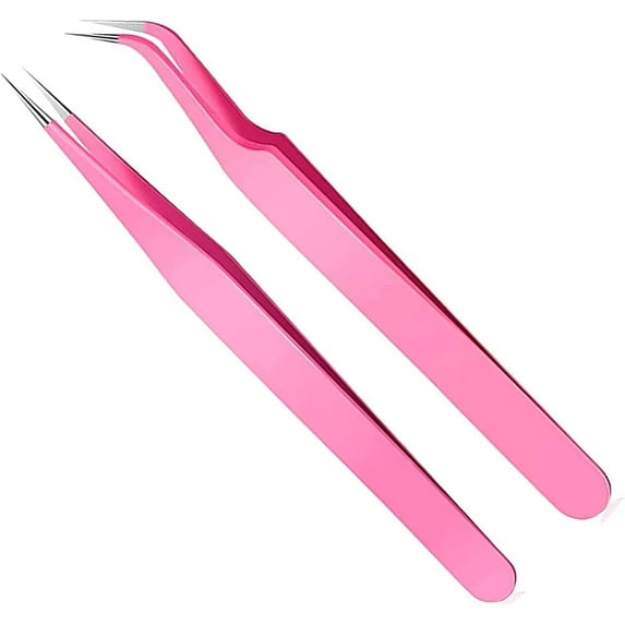 Fine Point + Slant Tweezers for Women and Men,Splinter Ticks, Facial, Brow and Ingrown Hair Removal, Needle Nose Precision Best Tweezers for Chin Hair(Pink)