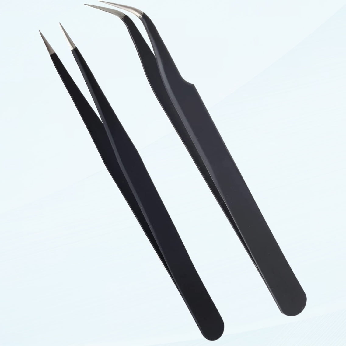 Fine Point + Slant Tweezers for Women and Men, Eyebrow and Ingrown Hair Removal, Precision Needle Nose Tweezers (Black)