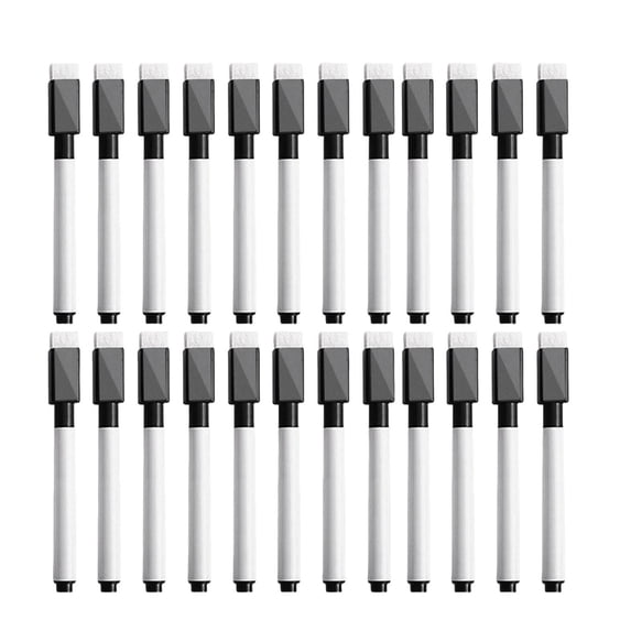 Fine Point Whiteboard Marker Pen Set With Eraser Cap Quick Dry Black 24pcs