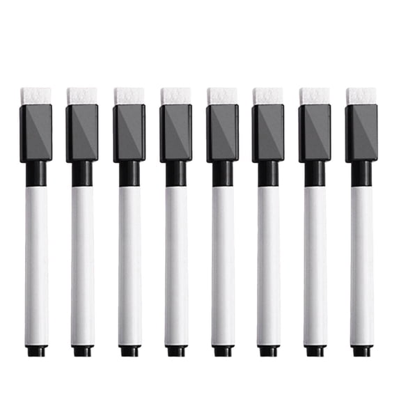 Fine Point Whiteboard Marker Pen Set With Eraser Cap Quick Dry Black 8pcs