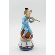 Fine Porcelain Clown Playing Violin Musical Box Figurine (Music Tune: Send In The Clown), 8-5/8" H