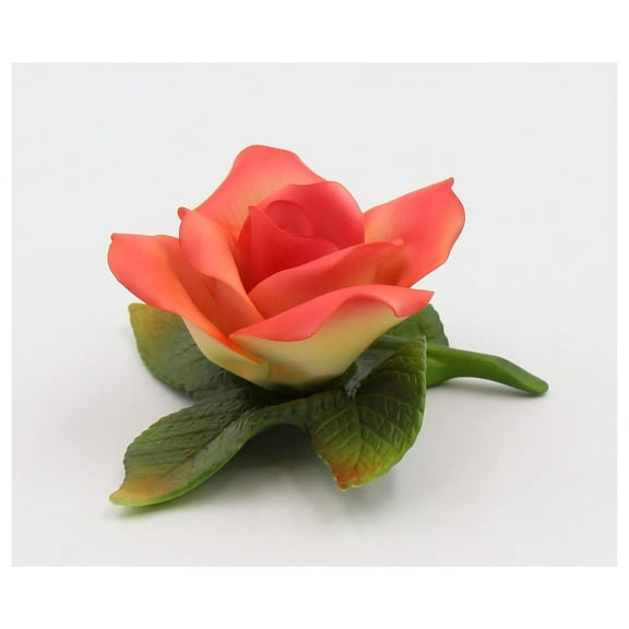 Fine Porcelain Hand Formed Hand Painted Rose Flower Figurine, 3-5/8" L