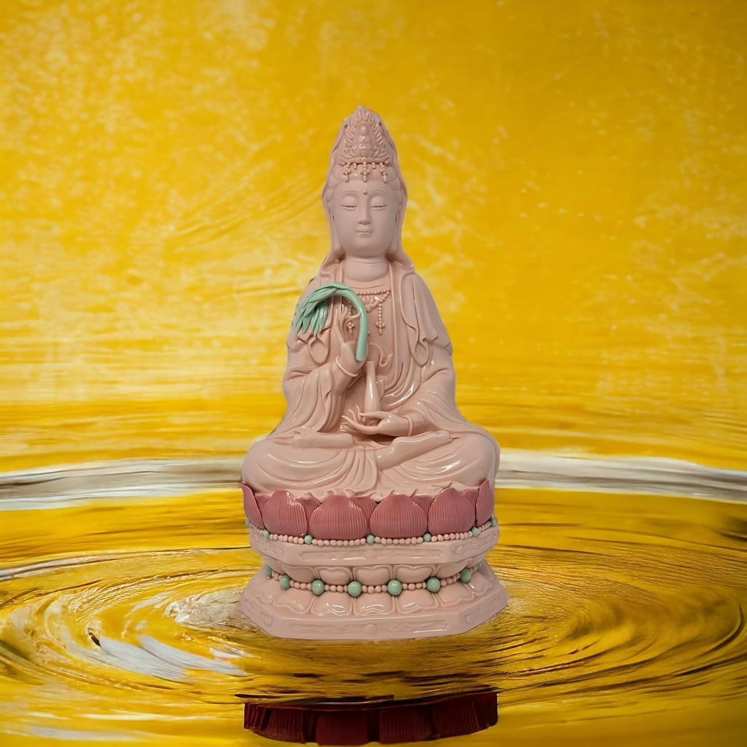 Quan Yin Goddess Necklace - Gold Alloy Pendant For Compassion & Protection - Chinese Feng Shui Amulet, 25-Inch