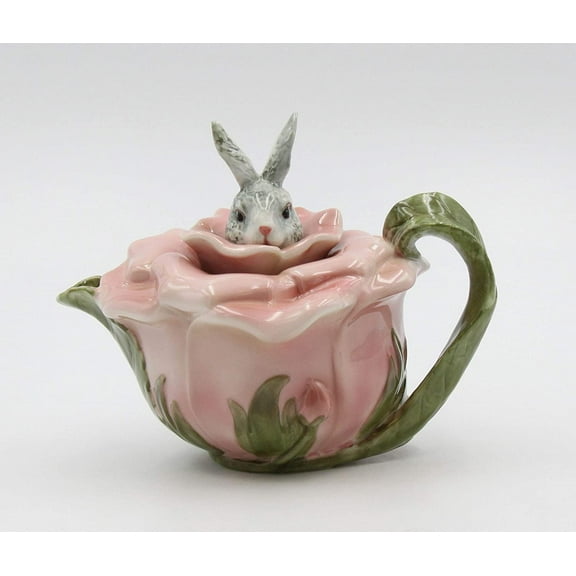 Fine Porcelain Rose Bunny Rabbit Teapot,