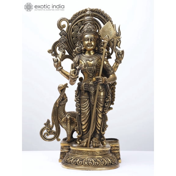 Fine Quality Four-Armed Standing Lord Murugan Peacock