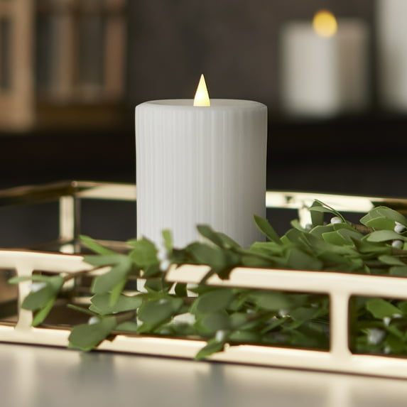 Fine Ribbed Motion Flameless Candle 3x7 White