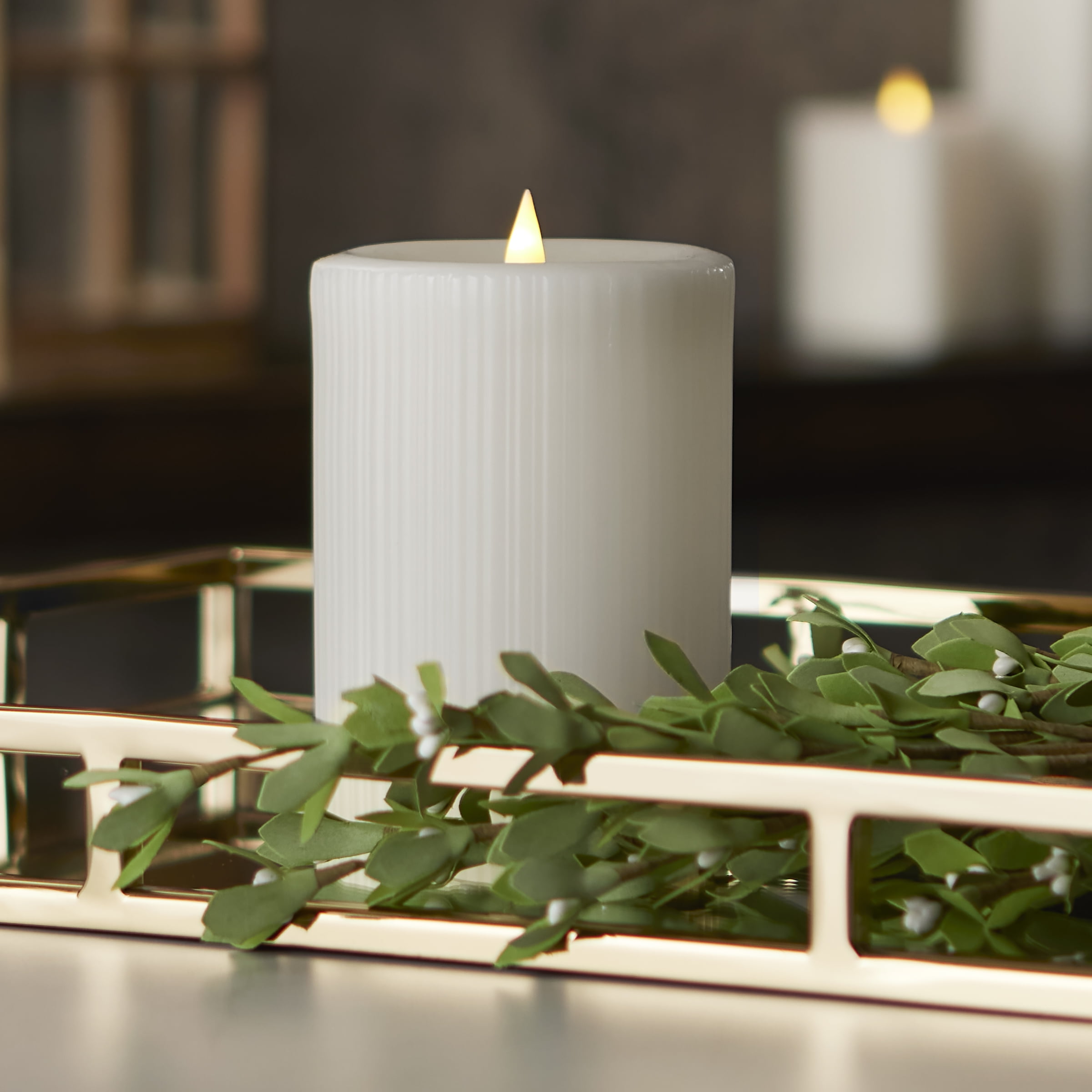 Fine Ribbed Motion Flameless Candle 4x6 White