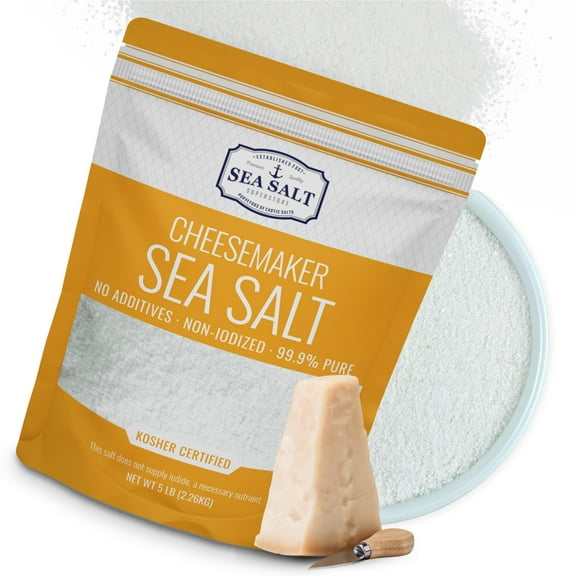 Fine Sea Salt for Homemade Cheese Making, Gluten-Free and Non-Iodized, Kosher Cheese Kit Essential Flaky Salt, 5 lb Bag