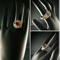 thumbnail image 1 of Fine Silver Adjustable Statement Gemstone Ruby Ring Vav Letter Embroidered with Emerald on Genuine 925 Sterling Silver (earrings sold separately), 1 of 5
