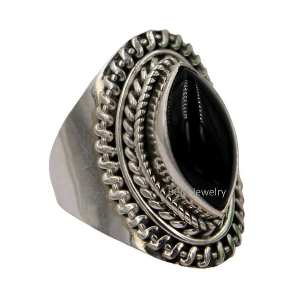 Fine Silver Black Onyx Ring for Women Handmade in Jaipur