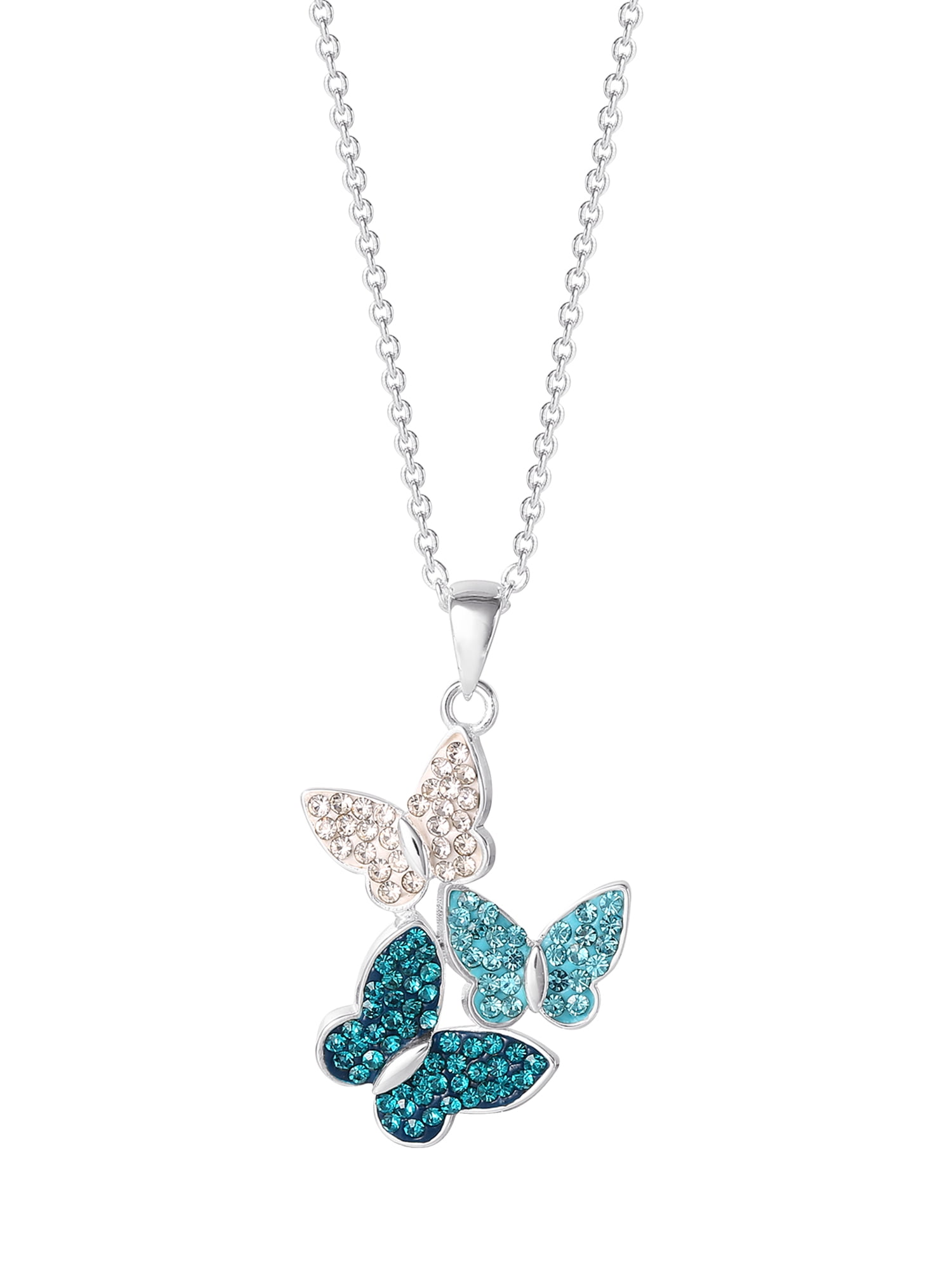 Believe By Brilliance Women's Fine Silver Plated Brass Crystal Butterfly Pendant, 18" Chain