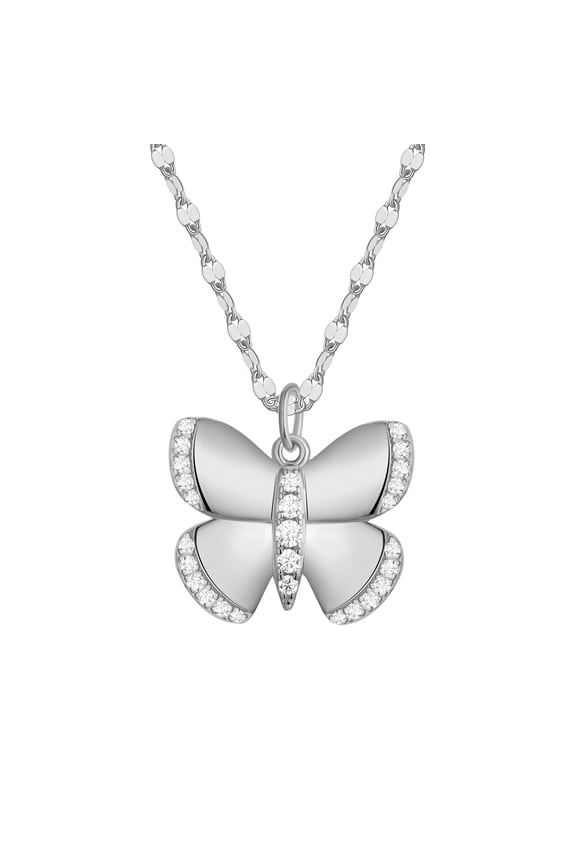 Fine Silver Plated Butterfly Necklace with Simulated Diamonds Adult