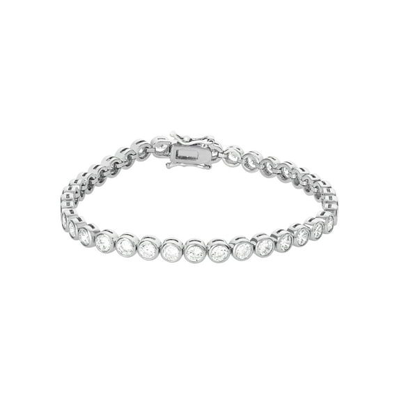 Believe By Brilliance Women's Fine Silver Plated Cubic Zirconia Bezel Tennis Bracelet, 7.5"